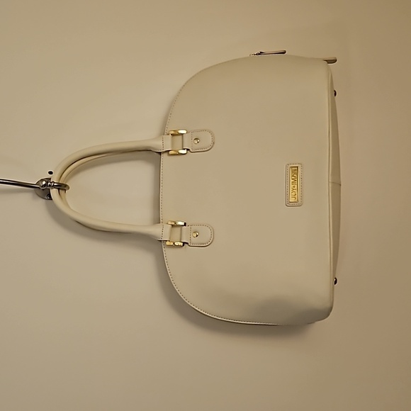 JOY & IMAN Ivory Pebbled SpIit Leather Large Clamshell Satchel Handbag - Picture 2 of 12